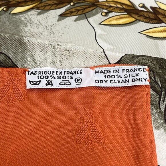 Auth HERMES - Cream Orange Multi Scarf - Picture 3 of 4